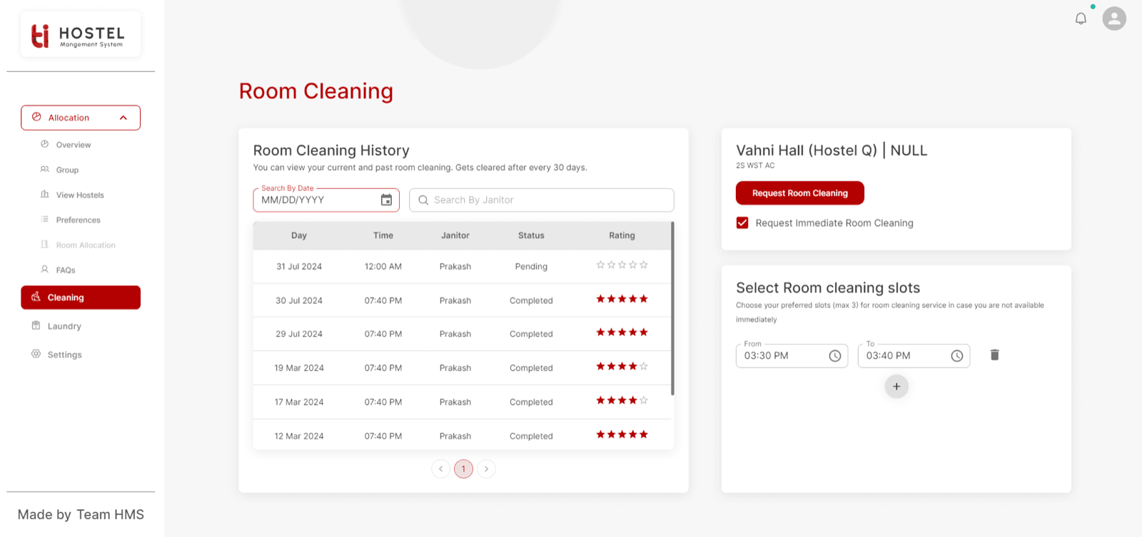 HOSMAS, Hostel management for an entire campus